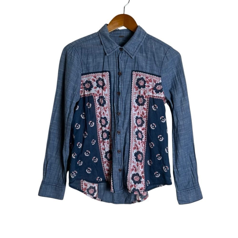 Free people patterned button down shirt